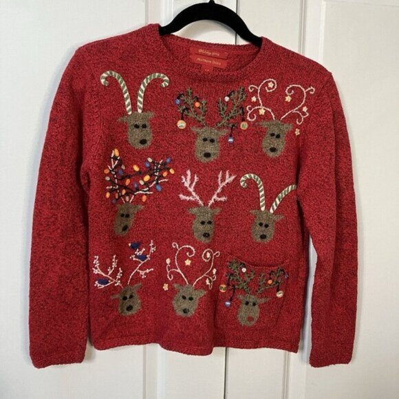 Northern Isles Sweaters - Vintage Northern Isles Sweater Christmas Reindeer 2004 Y2K Knit Beaded Xmas